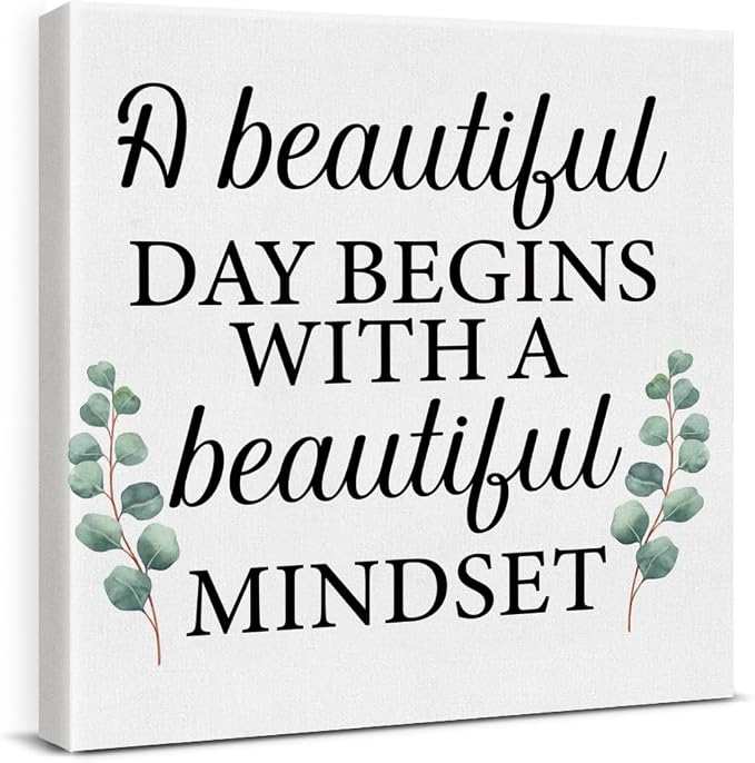 Motivational Eucalyptus Wall Art Decor, Inspirational Green Botanical Pictures Positive Quotes Canvas Painting Posters for Office Living Room Bedroom Decoration (8 X 8 Inches, Framed)