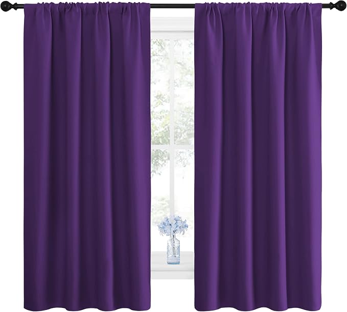 NICETOWN Blackout Curtains for Living Room - Triple Weave Home Decoration Thermal Insulated Solid Rod Pocket Blackout Drapes for Bedroom(Set of 2, 42 x 63 Inch, Royal Purple)