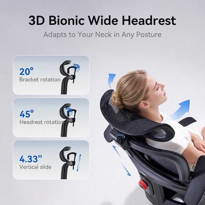 SIHOO B300 PRO Ergonomic Office Chair with Footrest, Adjustable Mesh Desk Chair with 4-Directional Lumbar & Height-Adjustable Backrest, 6D Armrests, Swivel Computer Chair for Long Hours, Black