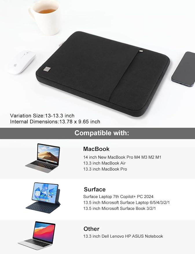 DOMISO Laptop Case Laptop Sleeve Cover Compatible with 14 inch MacBook Pro M4/M3/M2/M1 Pro/Max 2024-2021, Compatible with 13.3 inch HP Dell ASUS Lenovo Notebook, Water-Resistant Bag with Pocket, Black