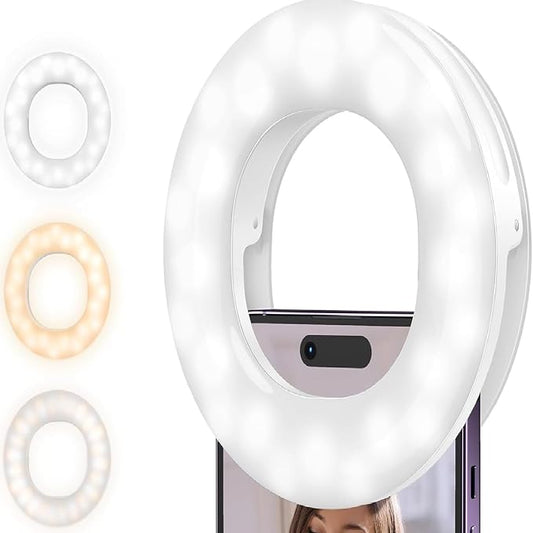 Selfie Ring Light , Rechargeable Selfie Fill Light with Retaining Clip On, Video Conference Light for Phone, Laptop, Zoom Meeting, Make up