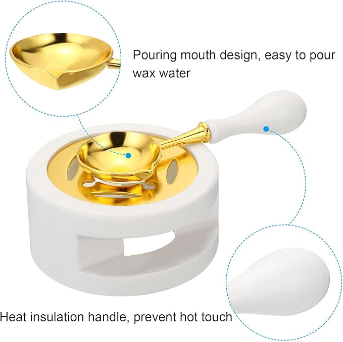 PATIKIL Seal Kit, Wax Seal Warmer With Melting Spoon, Retro Melt Stove Pot Furnace Tool for Sealing Beads Stamp Letter Envelope, White