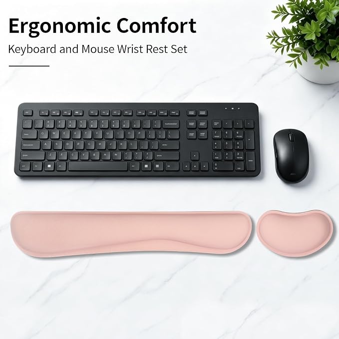 Bloss 2 Wrist Rest Support for Mouse Pad & Keyboard Set, Ergonomic Design Wrist Support Pad for Keyboard, Soft Memory Foam Desk Pads Support Hand and Arm Easy Typing Pain Relief - Pink
