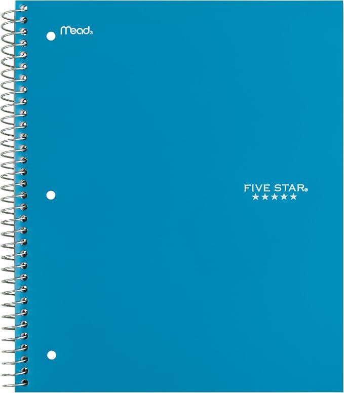 Five Star Spiral Notebook + Study App, 4 Pack, 1 Subject, Wide Ruled Paper, 8" x 10-1/2", 100 Sheets, Fights Ink Bleed, Water Resistant Cover, Purple, Pink, Gray and Blue (930105-ECM)