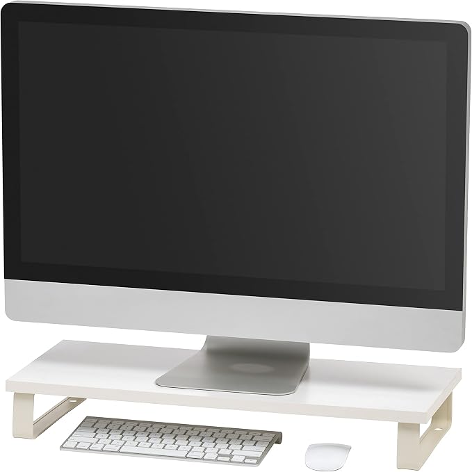 IRIS USA 1-Tier Monitor Stand with Metal Legs Desktop Organizer, White | Elevates monitors and laptops while organizing keyboards, office supplies, and desktop essentials