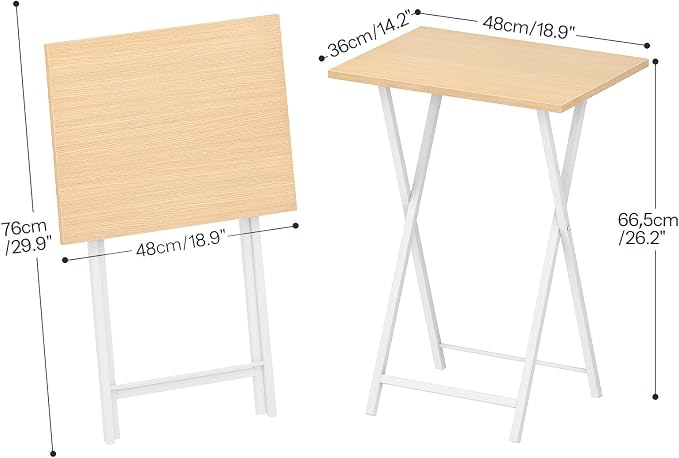 HOOBRO Folding TV Tray Tables, Set of 2 Side Table for Small Space, Industrial Snack Tables for Eating at Couch, Stable Metal Frame, Easy Assembly, Space Saving, Natural and White WN25BZ01