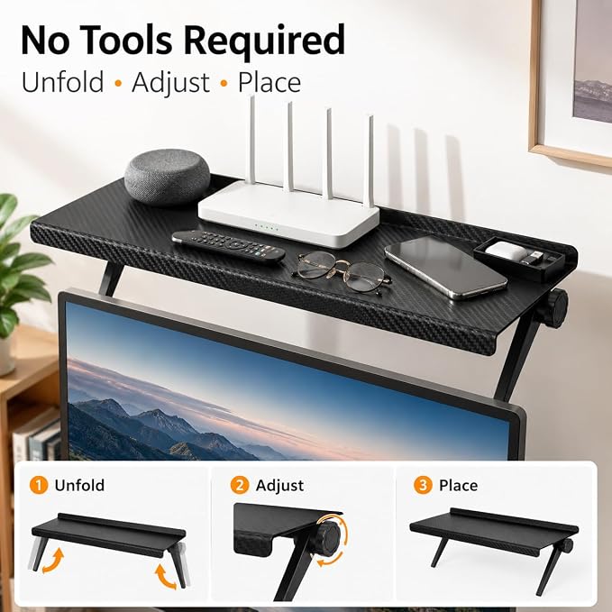 Adjustable TV Screen Top Shelf, 1 Pack Monitor Top Storage Rack for Computer Screen, Router, Media Box, Speaker, Remote Control and Home Office Organizer (10.25 * 4.33 in)