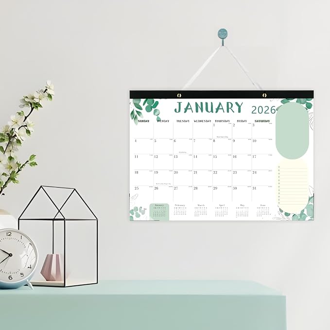 Desk Calendar 2026, 18 Months Calendar Runs from January 2026 to June 2027 Large 17 x 12 inch Desktop or Wall Monthly Calendar Planner for Home School or Office, Green