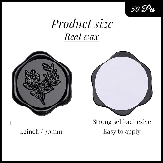 UNIQOOO Wax Seal Stickers - Eucalyptus Wedding Invitation Envelope Seal Sticker, 50 Pcs Self- Adhesive Black Stickers, Perfect for Invitation, Christmas, Gift Wrapping, Party