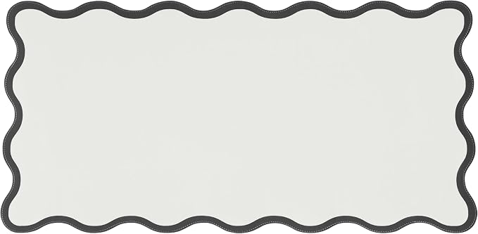 Scalloped Desk Mat, 31.5" x 15.7", PU Leather, Waterproof Anti-Slip, Cute Aesthetic Desk Pad for Office/Home/Game/Vanity (Black, 31.5" x 15.7")