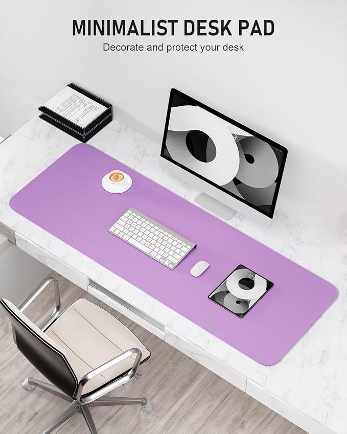 Desk Pad, 48" x 17" PU Leather Non-Slip Desk Mat Large Mouse Pad for Desktop, Waterproof Laptop Computer Writing Mat for Office, Home, Work, Gaming, Purple