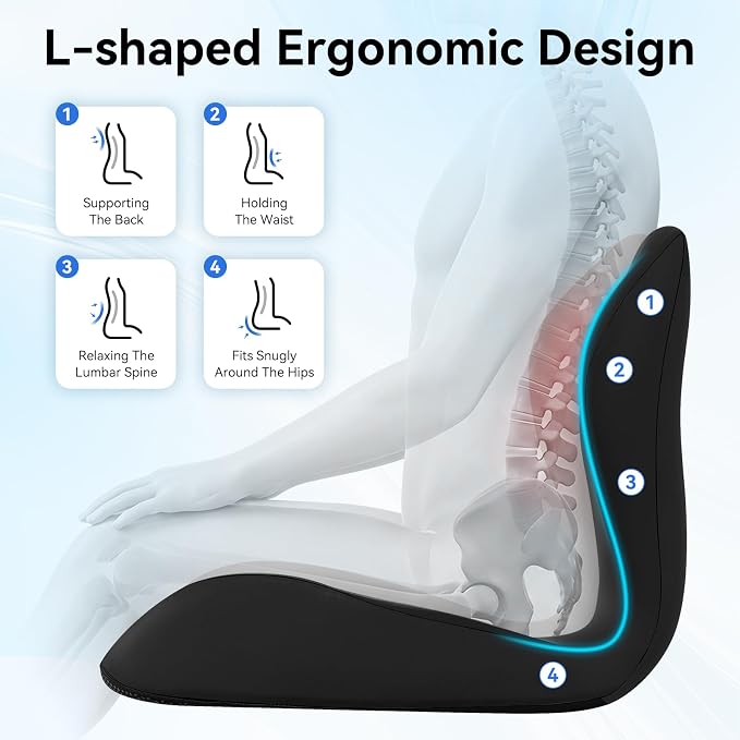 Seat Cushion for Office Chair and Car, Lumbar Support Pillow for Chair | Memory Foam Ergonomic Orthopedic Cushion Relieve Tailbone Sciatica Lower Back Pain for Office Desk Chair, Car, Truck, Black