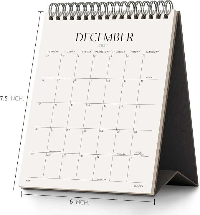 Jotsome Desk Calendar 2026-2027, Small Standing Flip Desktop Calendar From July 2026 to December 2027 for Home and Office, Easy Organizing (Black, Small)