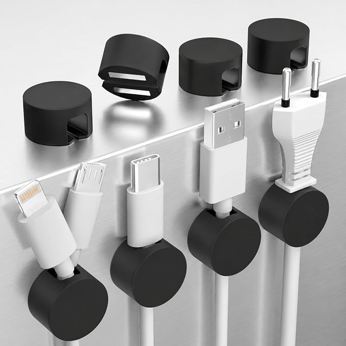 Magnetic Cord Organizer, 8 Pcs Cable Holders for Large Cords, Black | Organize USB Wires, Laptop Chargers, Dashcam, Car Phone Lines, Kitchen Appliance Plugs, Home & Workspace Wire Organizers
