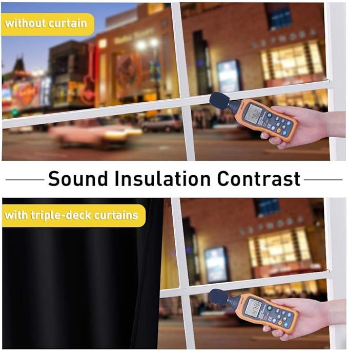 NICETOWN Neighbors Noise, Light & Thermal Blocking Blackout Curtains for Theater, Studio, Room Dividers Curtains, Thick & Heavy-Duty Drapes for Necessary Privacy (52" Wide x 102" Long, Black, 2 PCs)