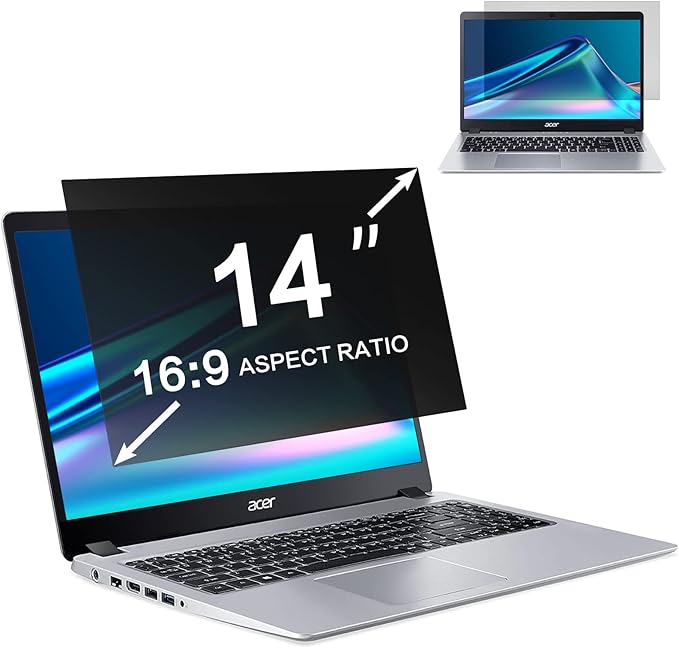 ZOEGAA 14 Inch Laptop Privacy Screen Filter, Compatible with HP Dell Acer Asus Samsung Lenovo Thinkpad, for Removable 16:9 Widescreen Display Laptop Privacy Screen 14 inch and Anti-Glare Protector