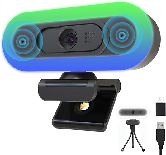 2K USB C Camera Autofocus PC Webcam with Dual Microphones/Ring Light/Fill RGB Light/Cover, 65°FOV, Plug and Play Web-Cam Streaming Web Camera for Desktop Computer Laptop Mac Zoom