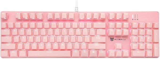 Merdia Full Size Wired Mechanical Gaming Pink Keyboard | Blue Switch 104 Keys US Layout Full Size Pink PC Gaming Keyboards | Hot Swappable LED Backlit Light Up Wired Mechanical Computer Keyboards