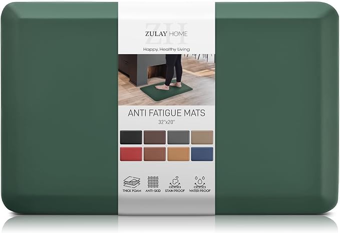 Zulay Home Large 20 x 32 Inch Anti Fatigue Floor Mat - 3/4 Inch Thick Cushioned Kitchen Mats for Standing - Comfortable Padded Floor Mats for Standing Work Desk - Memory Foam Kitchen Mat - Green