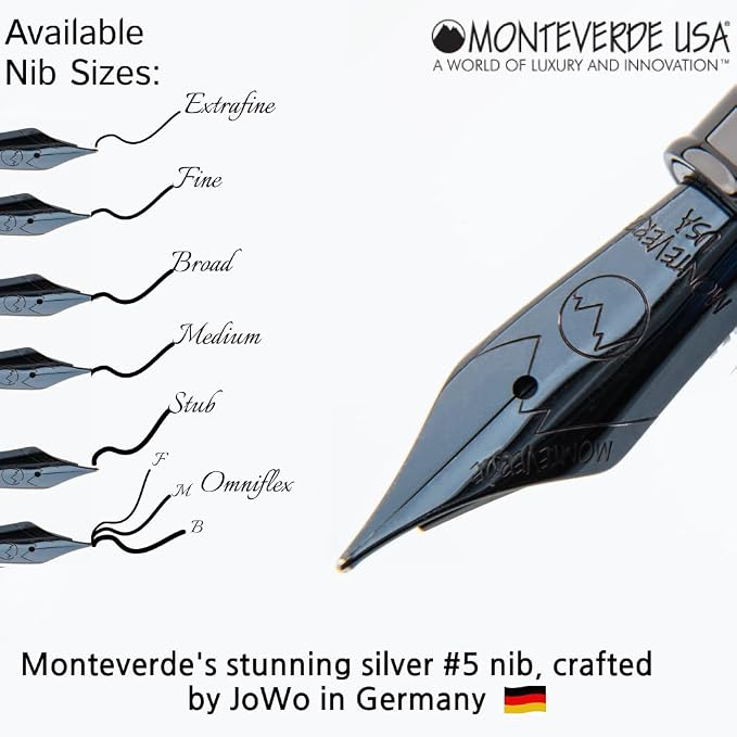 Monteverde Innova Formula M Fountain Pen, Blue - Broad Nib, Premium PVD Coated Pen, Refillable, JoWo Stainless Steel Nib, Luxury Gift Box