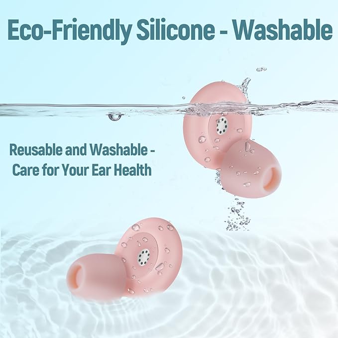 Ear Plugs for Sleeping Noise Cancelling, Dual-Core Filter, Reusable Hearing Protection – Up to 48dB Noise Reduction, Flexible Silicone – Ideal for Sleep, Focus, (Pink, One Size)