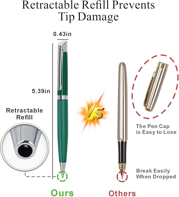Cambond Ballpoint Pens Black Pens - Bulk Metal Pen for Journaling Gift Business Men Police Flight Attendants 1.0 mm Medium Point Nice Pen, 3 Pens with 3 Refills (Deep Green)