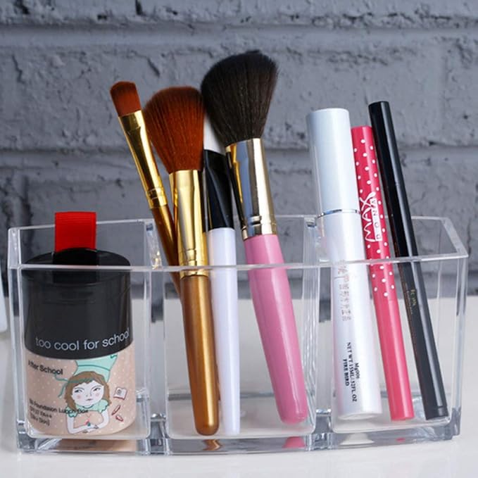 Acrylic Makeup Brush Organizer Holder Clear Cosmetic Brushes Storage with 3 Slots | 3 Slots