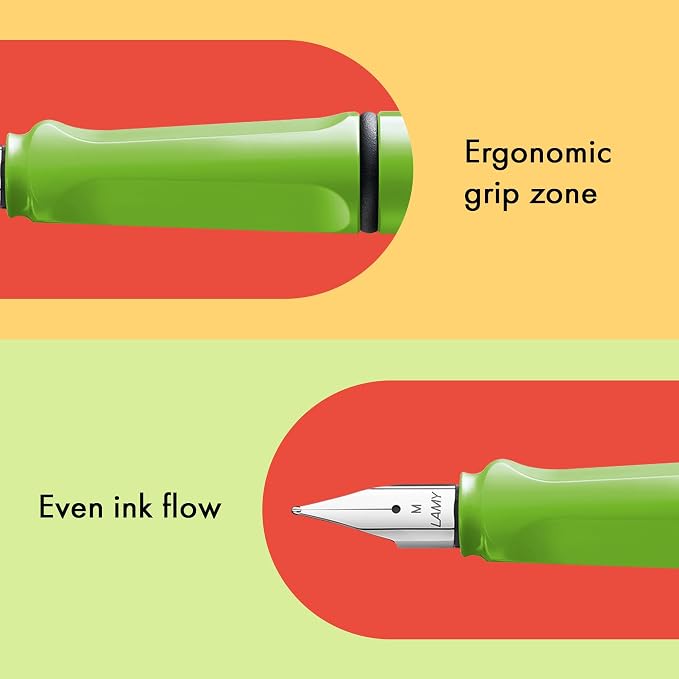 LAMY safari green - Fountain Pen with ergonomic grip & polished steel nib in size F - ideal for any Writing & Calligraphy - including LAMY T 10 blue cartridge - Right-Handed