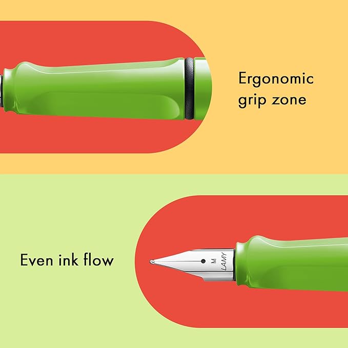 LAMY safari green - Fountain Pen with ergonomic grip & polished Left-Handed steel nib (LH) in size M - ideal for any Writing & Calligraphy - including LAMY T 10 blue cartridge