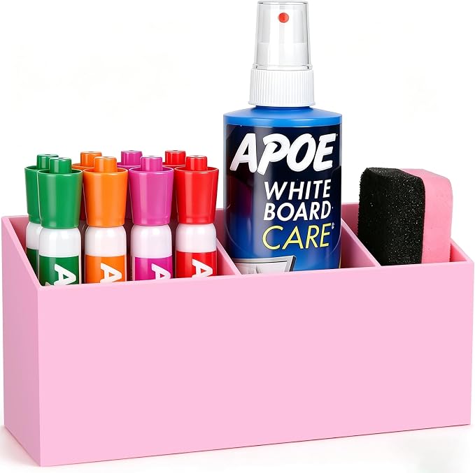 Magnetic Dry Erase Marker Holder for Whiteboard, Anti-slip Magnet Pen Holder for Fridge Refrigeator, Acrylic Pencil Holder for Classroom Teacher, Office Accessories, Locker Organizer(Pink)