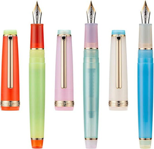 3 Jinhao 82 Fountain Pen Transparent Mixed Macaron Color Acrylic Medium Point Gold Trim with Converter Set