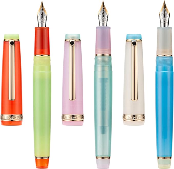 3 Piece Jinhao 82 Fountain Pen Elegant Mixed Macaron Fine Point Gold Trim Pen with Converter Set