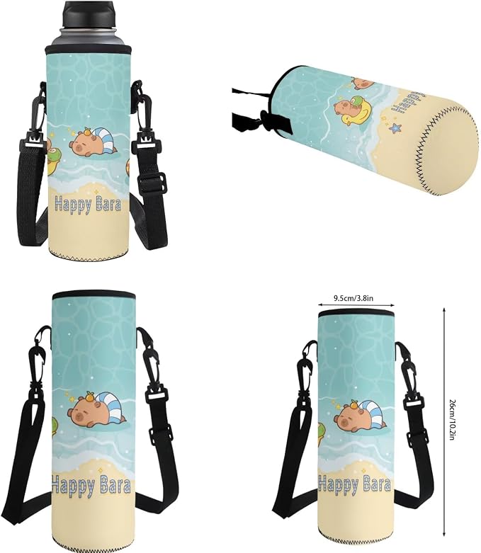 WELLFLYHOM Capybara 17 Inch School Backpack Set for Girls 8-12 Beach 4 in 1 Book Bag with Lunch Box Pencil Pen Case Water Bottle Sleeve for Junior High School Students