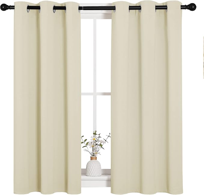 NICETOWN Room Darkening Curtain Panels for Cafe, Thermal Insulated Grommet Top Room Darkening Draperies/Drapes for Window (Beige, 2 Panels, W34 x L45)
