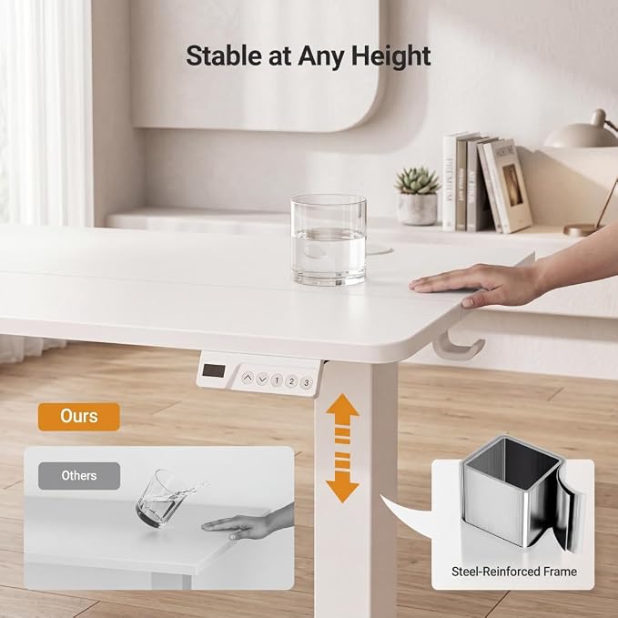 Claiks 32 x 19 Inch White Electric Standing Desk | Adjustable Height, Sit Stand, 3 Memory Presets, Cable Management, Space-Saving, Home Office & Bedroom