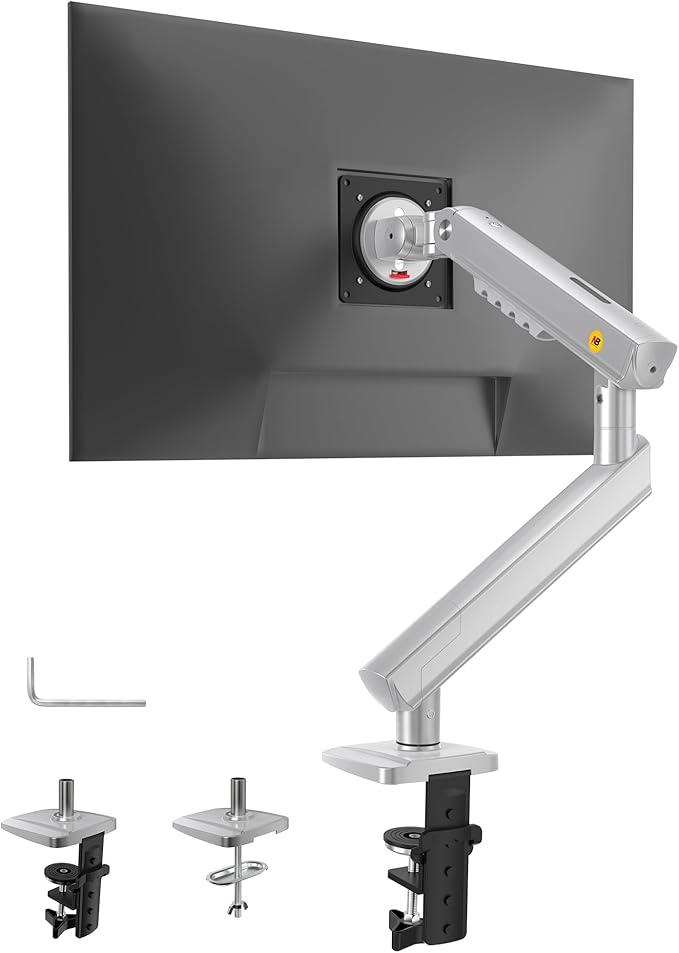 NB SmooVex™ Single Computer Monitor Mount, Monitor Stand fits up to 32 Inch, Mechanical Spring Monitor Arm, VESA 75/100 mm, Model-A5 (Silver)