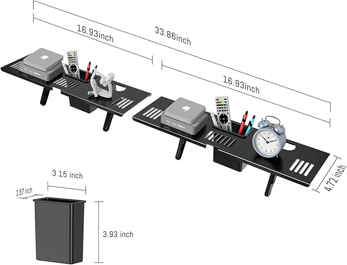 Adjustable Steel TV Top Shelf, Floating TV Stand, Universal Monitor Shelf for Soundbar, Game Console, Cable Box, Router Shelves (33.86"x4.7" with Boxes)