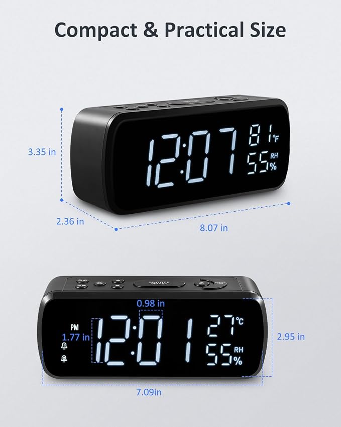G Keni Digital Alarm Clock with FM Radio for Bedroom | 2 Alarms with Large LED Display,Snooze,USB Charger,Preset, Dimmer,Sleep Timer,Temperature,Relative Humidit,Adjustable Volume
