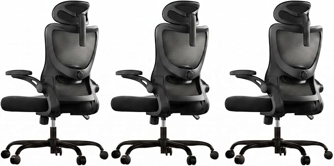 Marsail Ergonomic Office Chair with 3D Armrests, Pack of 3 | Office Desk Chair with High Back Mesh, Adjustable Lumbar Support, Rolling Work Swivel Task Chairs with Wheel, Headrest, home