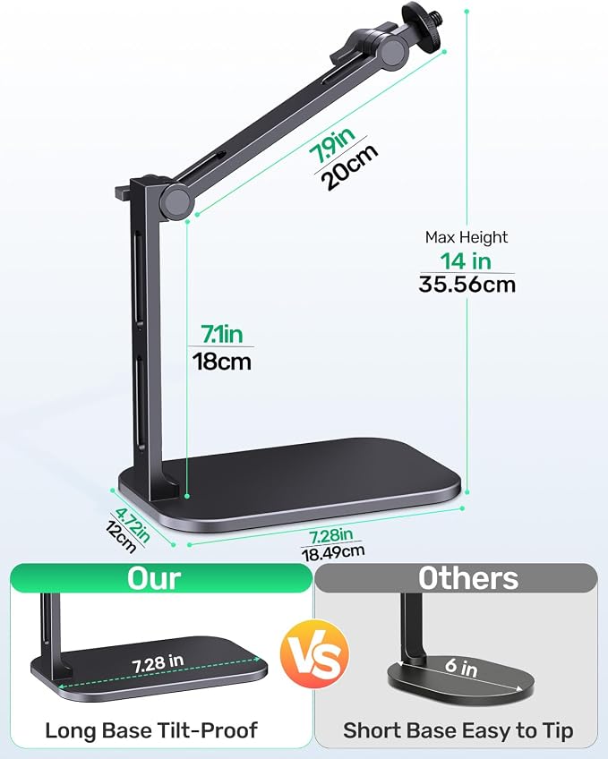 Heavy-Duty Desk Mic Stand, Max Load 2.68 lb Compatible with Rode Podmic, Blue Yeti, Shure and More Mics, Perfect for Small Space Home Office Streaming Setup, Black (up to 1220g)