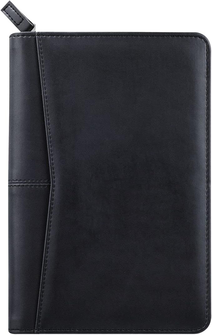 Small Portfolio Organizer, A5 Zippered Business Portfolio, Junior Padfolio Folder Binder for Women & Men, 5 x 8 Writing Pad Included, Black