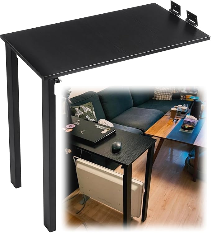 Wall Mounted Folding Table 29.5x15.7 inch, Drop-Leaf Dining Table for Small Spaces, E0-Grade Solid Wood Murphy Table with 132lbs Capacity, Space-Saving Desk for Kitchen Office (Black)