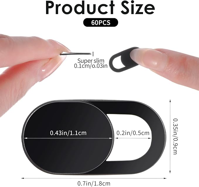 60 Pcs Computer Camera Cover,Ultra Thin Laptop Webcam Covers, Strong Adhensive Webcam Cover Slide Slide, Phone Camera Covers, Black ABS Material, Protect Privacy & Security