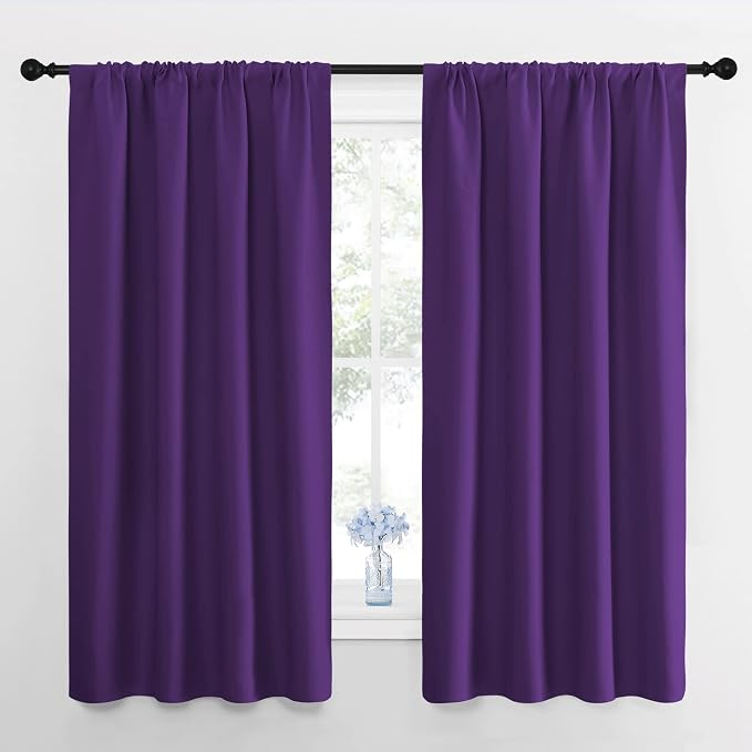 NICETOWN Blackout Curtains for Living Room - Triple Weave Home Decoration Thermal Insulated Solid Rod Pocket Blackout Drapes for Bedroom(Set of 2, 42 x 63 Inch, Royal Purple)