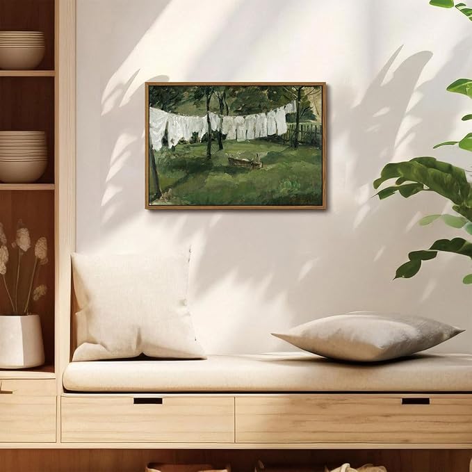 OIQArtOIQ Vintage Landscape Canvas Wall Art Framed Natural Scenery Painting Artwork Prints France Country Wilderness Farmhouse Decor Pictures Kitchen Bedroom Living Room Bathroom