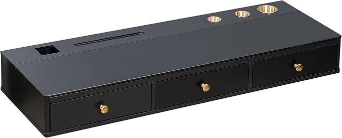 Merax Floating Makeup Vanity Desk with Drawers, Wall Mounted Dressing Table, Multi-Purpose Makeup Shelf for Bedroom (Mirror not Included), Black