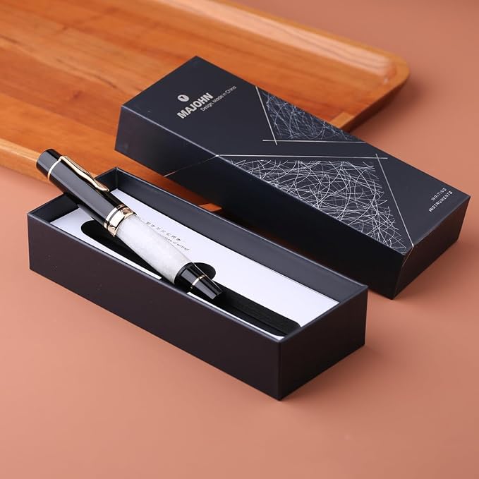 erofa Majohn P139 NO.8 Fine Nib Piston Fountain Pen with Box, Brass Piston System Large Capacity Writing Pen