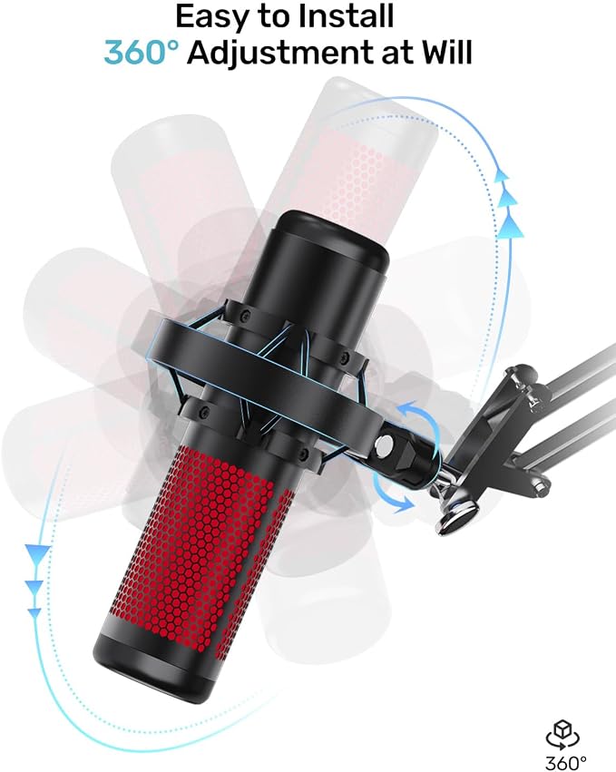 [Custom Built for HeyperX Quadcast Shouck Mount ] Microphone Mount Stand Mic Mount Adapter with 5/8" 3/8" 1/4" Screw Adapter with Microphone Stand & Boom Arm