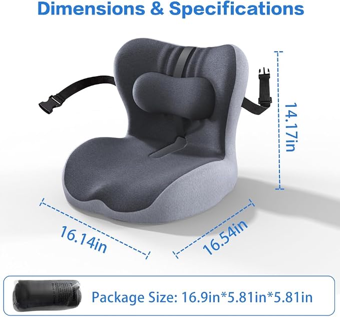 Memory Foam Seat Cushion for Office Chair,Sciatica Pain Relief Coccyx Cushion for Tailbone Pain,Orthopedic Gel Seat Cushion for Car,Non-Slip Bottom and Breathable Cover (Black,Grey)