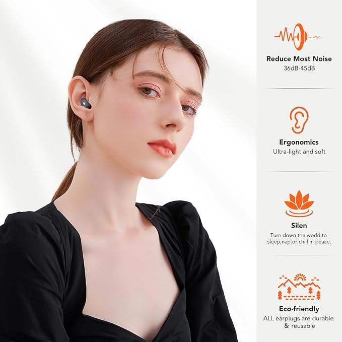 Ear Plugs for Sleeping,Noise Cancelling Silicone Earplugs for Noise Reduction & Concerts, 45 dB, Ear Plugs for Sleep,Soft Earplugs Reusable Concert Ear Plug,Hearing Protection with 8 Earpieces
